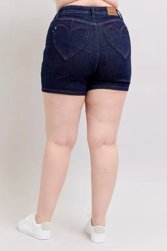 Judy Blue Plus Size HW Heart Shaped Pkts & Red Contrast Thread Denim Shorts 1271253586f648e396583c247b258e04-Max-Origin