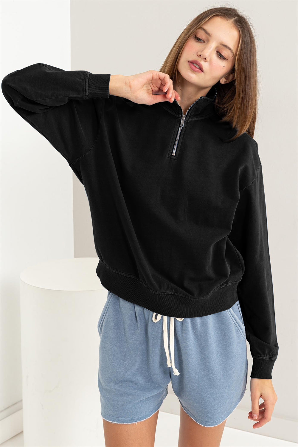 HYFVE Half Zip Drop Shoulder Sweatshirt HYFVE Half Zip Drop Shoulder Sweatshirt - TopFashionHQ