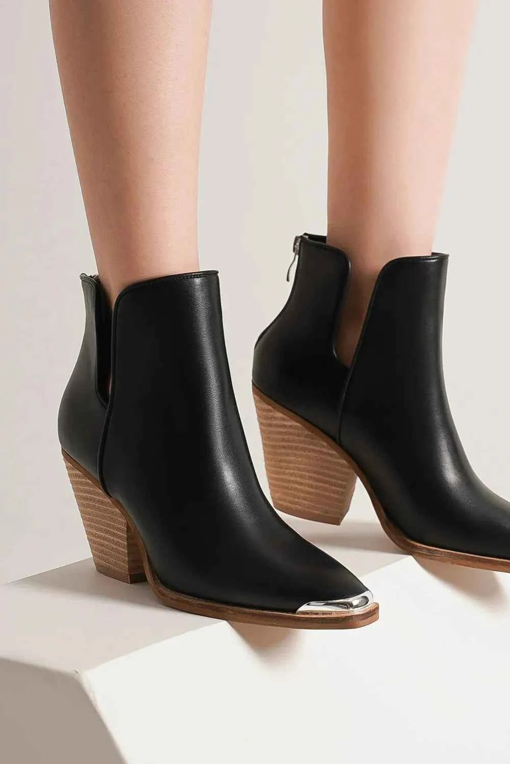 Beast Fashion Pointed Metal-Tip Toe Block Heel Ankle Boots Beast Fashion Pointed Metal-Tip Toe Block Heel Ankle Boots