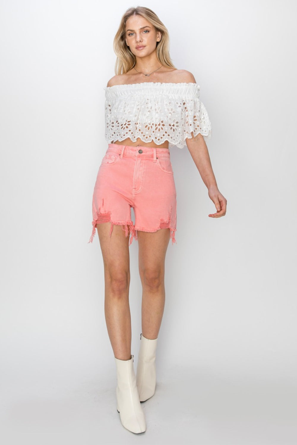 RISEN High Rise Distressed Denim Shorts RISEN High Rise Distressed Denim Shorts