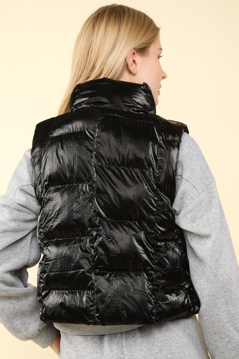 VERY J Shiny Metallic Zip Up Puffer Vest VERY J Shiny Metallic Zip Up Puffer Vest - TopFashionHQ