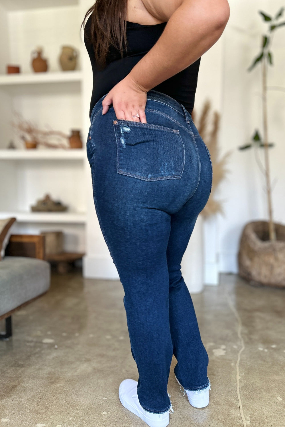 Judy Blue Full Size High Waist Rigid Magic Heavy Destroy Straight Jeans Judy Blue Full Size High Waist Rigid Magic Heavy Destroy Straight Jeans - TopFashionHQ