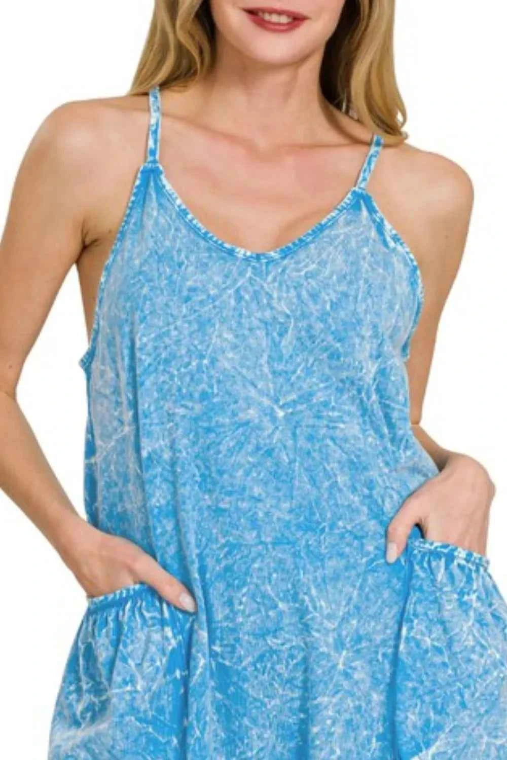 Zenana Acid Crinkle Washed Spaghetti Strap Romper Zenana Acid Crinkle Washed Spaghetti Strap Romper