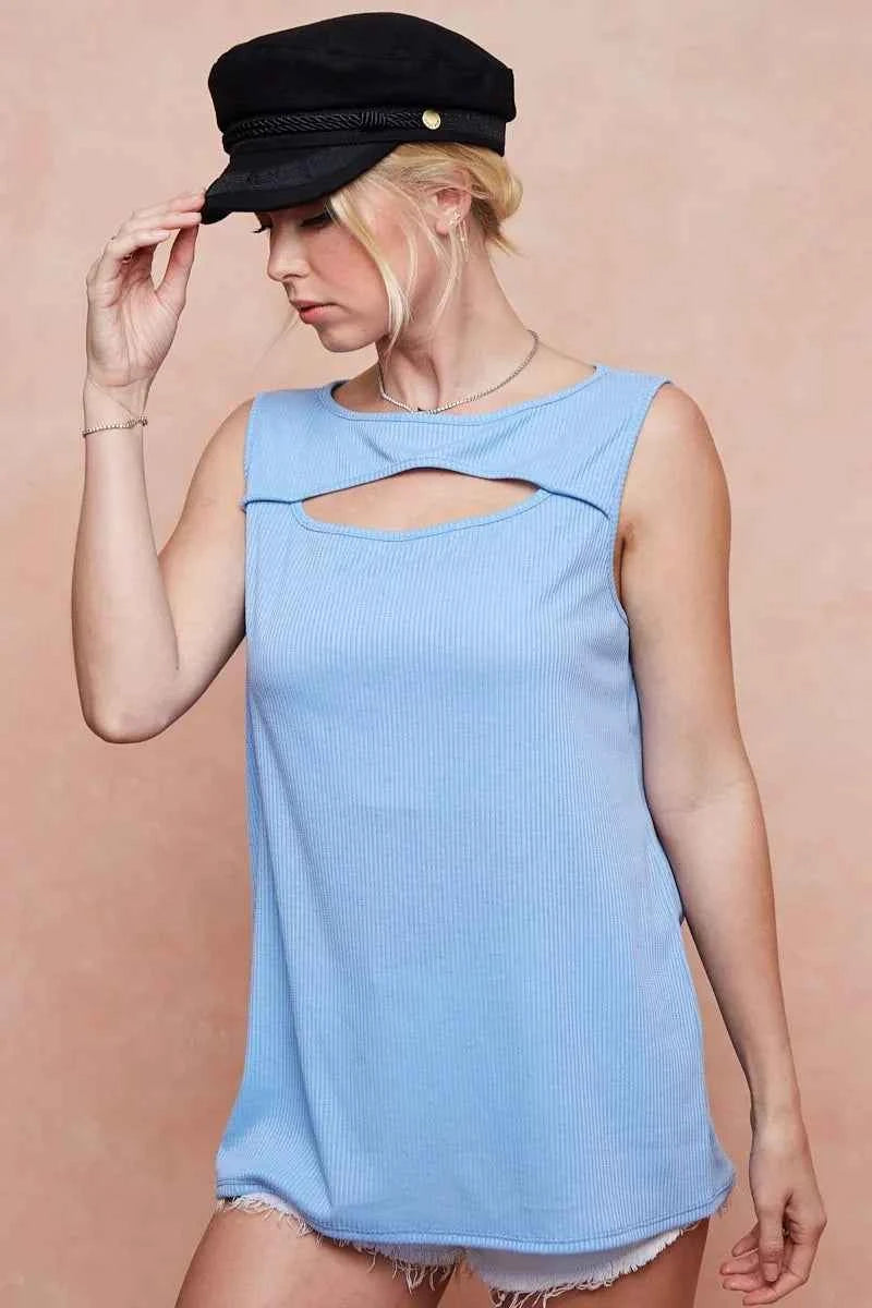 BiBi Soft Rib Knit with Cut Out Front Sleeveless Top BiBi Soft Rib Knit with Cut Out Front Sleeveless Top