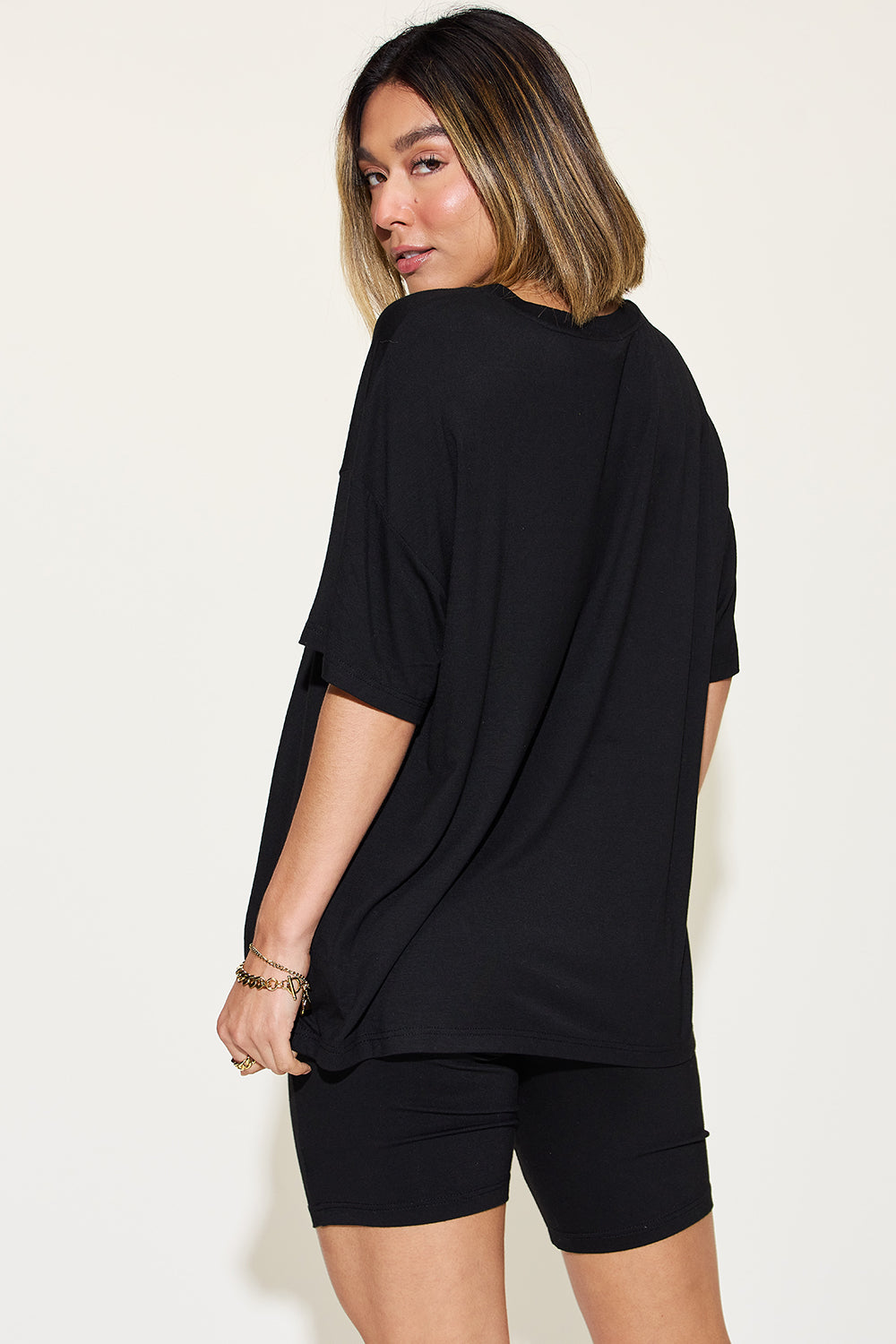 Basic Bae Full Size V-Neck Drop Shoulder T-Shirt and Shorts Set Basic Bae Full Size V-Neck Drop Shoulder T-Shirt and Shorts Set - TopFashionHQ