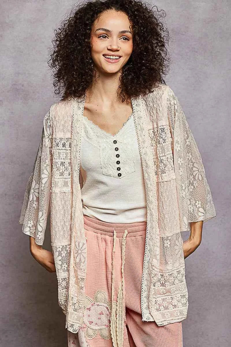POL Lace Floral Open Front Cardigan with Trim Detail POL Lace Floral Open Front Cardigan with Trim Detail