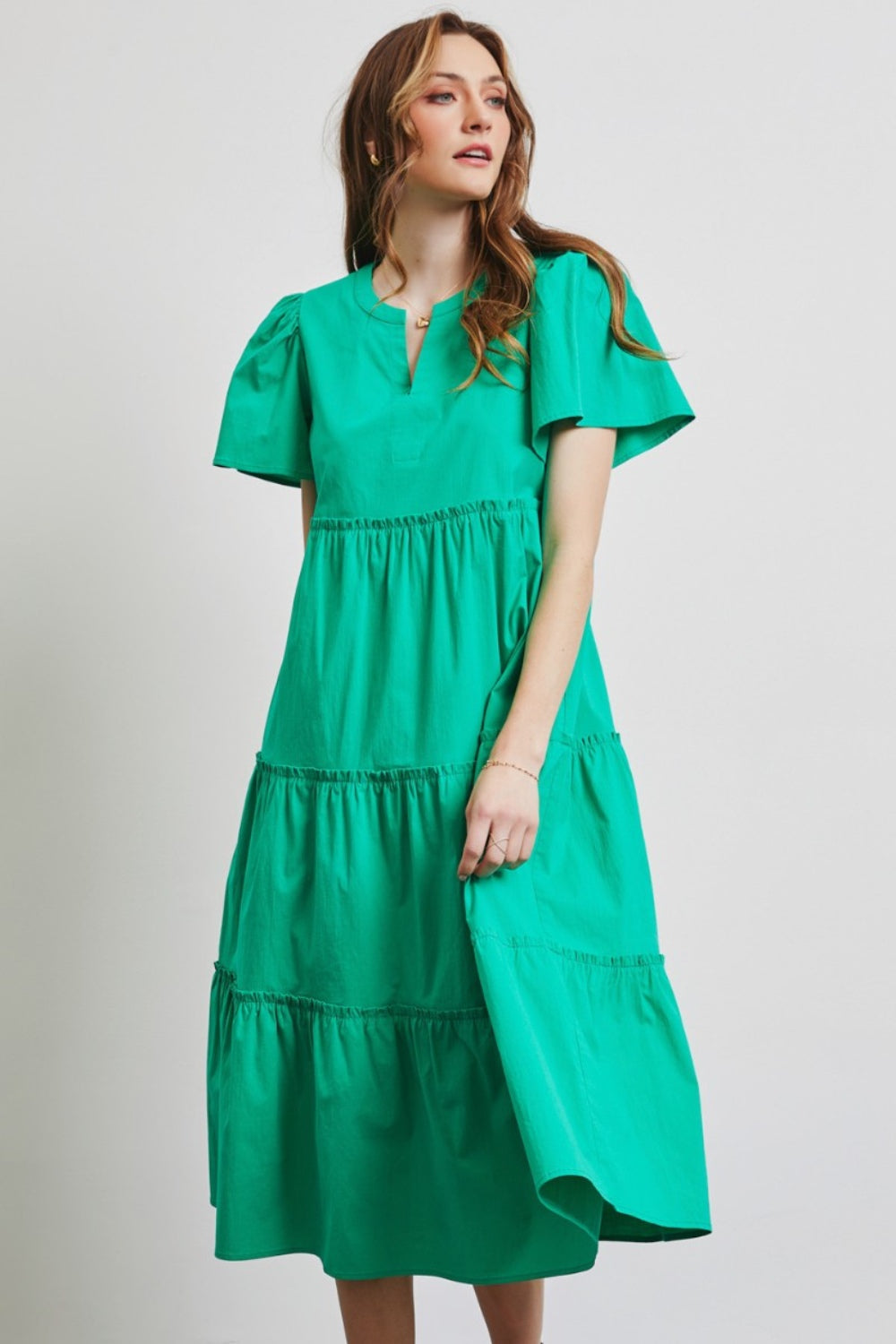 HEYSON Full Size Cotton Poplin Ruffled Tiered Midi Dress HEYSON Full Size Cotton Poplin Ruffled Tiered Midi Dress - TopFashionHQ