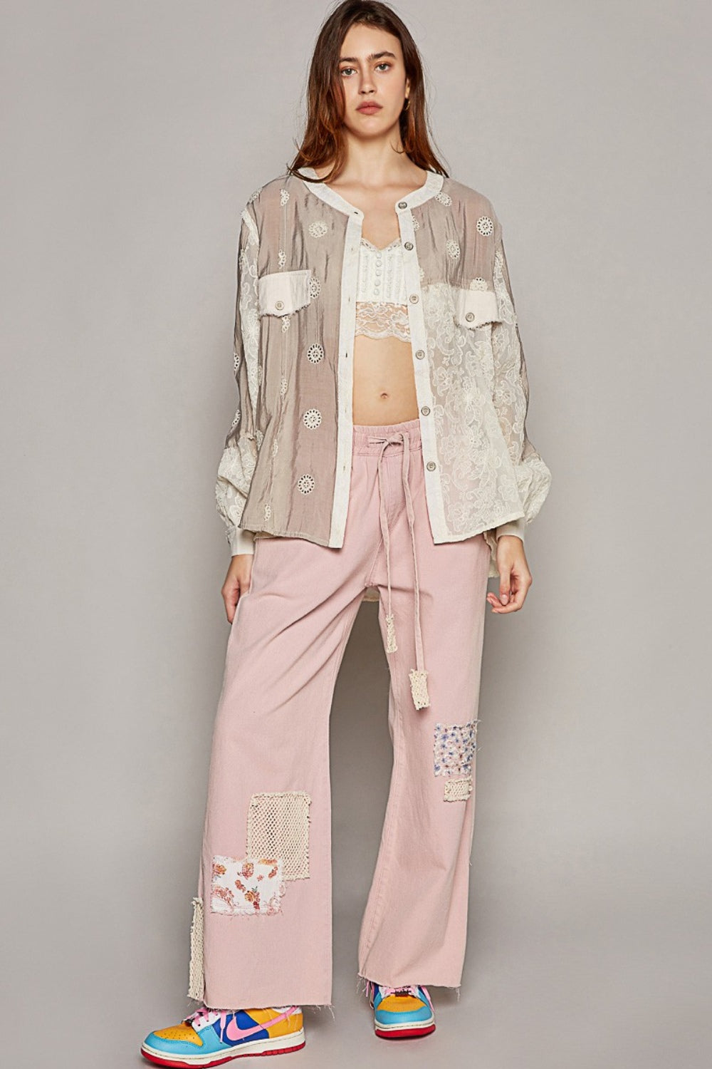 POL Eyelet Button Up Shirt POL Eyelet Button Up Shirt - TopFashionHQ