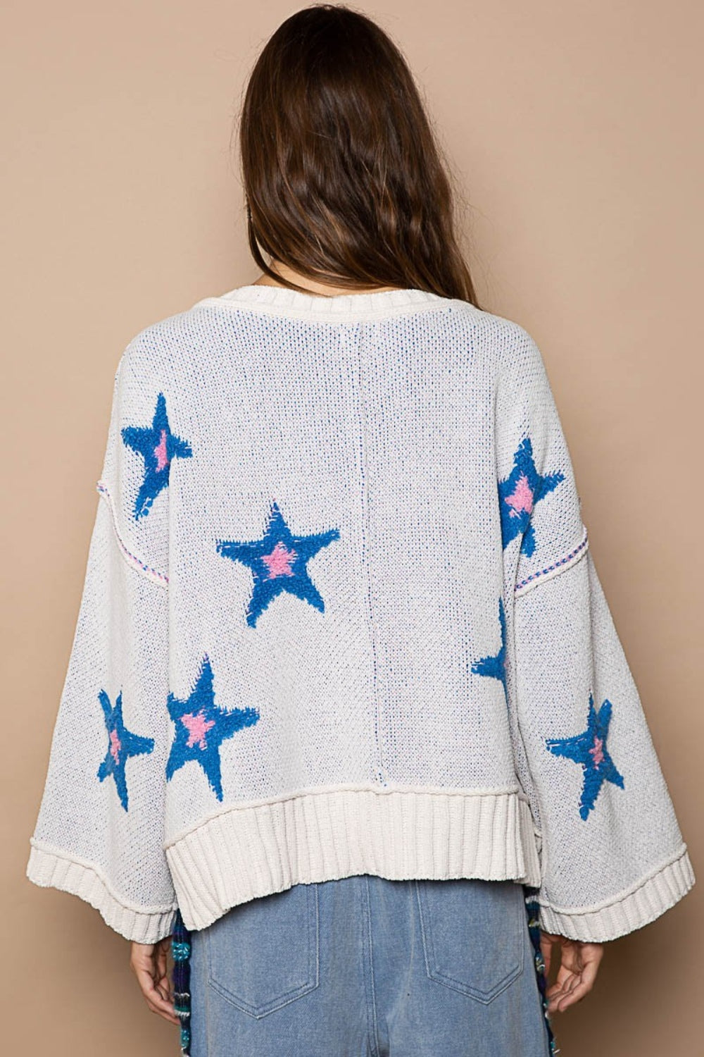 POL Long Sleeve Star Patch Sweater POL Long Sleeve Star Patch Sweater - TopFashionHQ