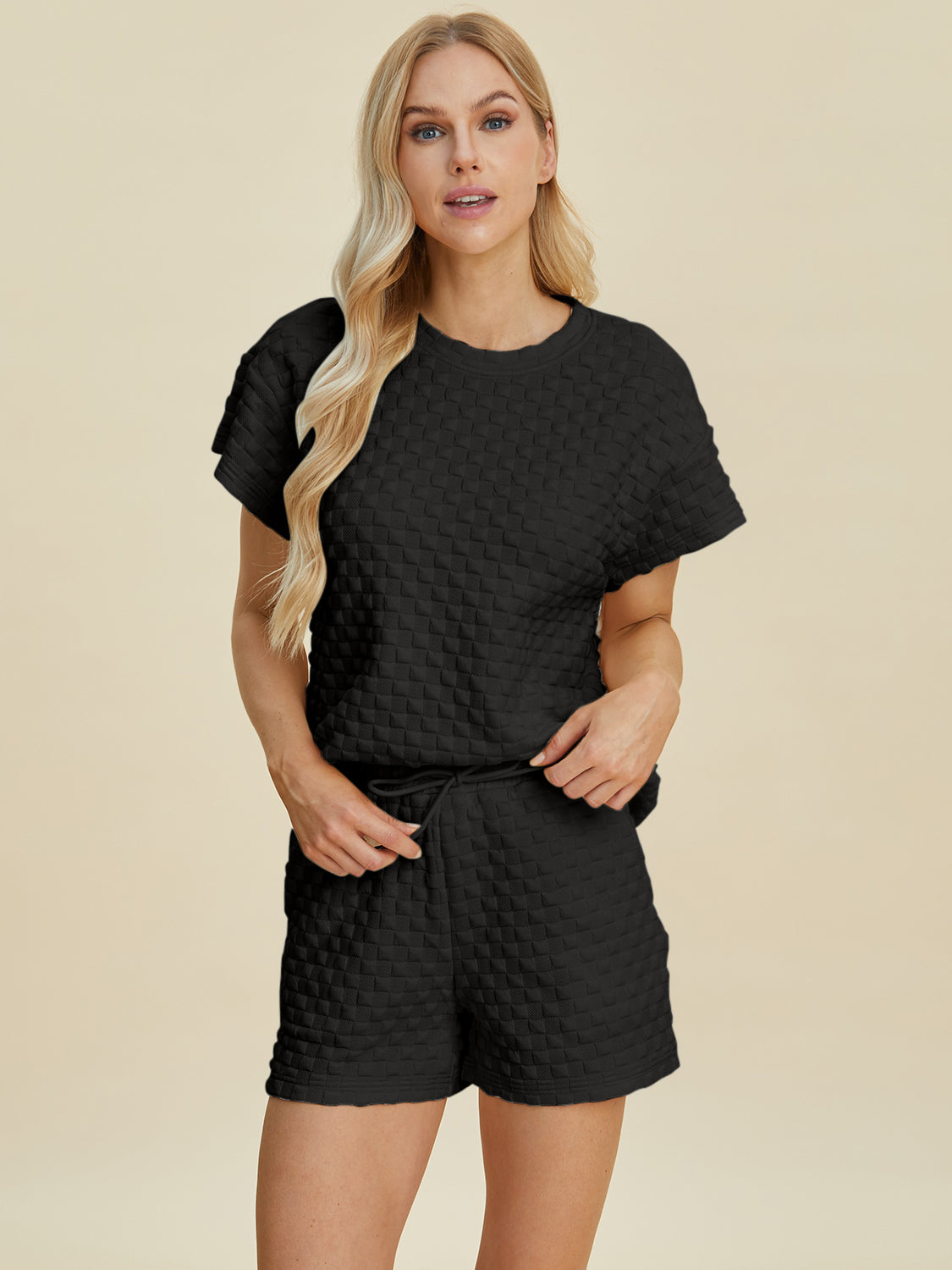 Double Take Full Size Texture T-Shirt and Shorts Set Double Take Full Size Texture T-Shirt and Shorts Set