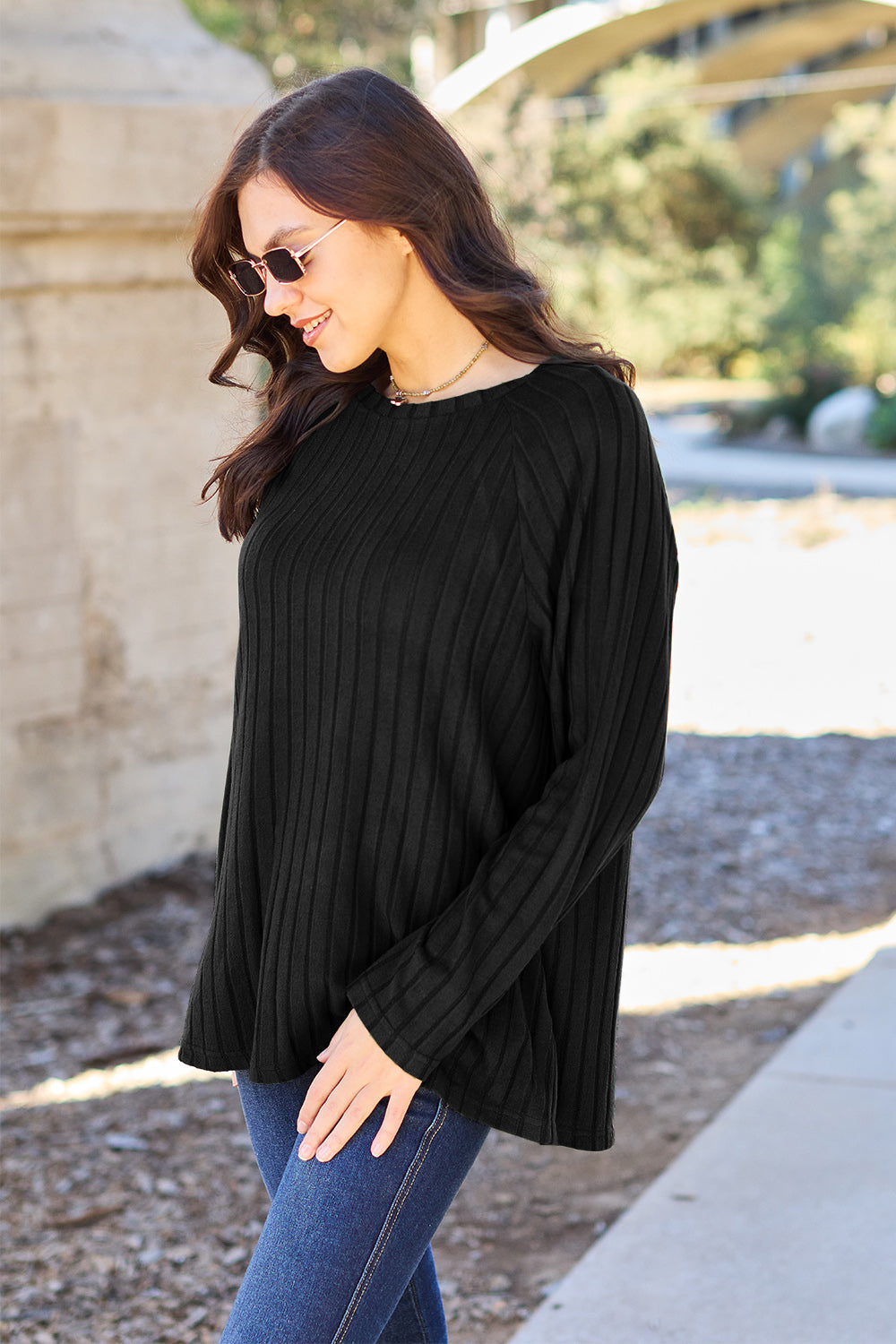 Basic Bae Full Size Ribbed Round Neck Long Sleeve Knit Top Basic Bae Full Size Ribbed Round Neck Long Sleeve Knit Top - TopFashionHQ