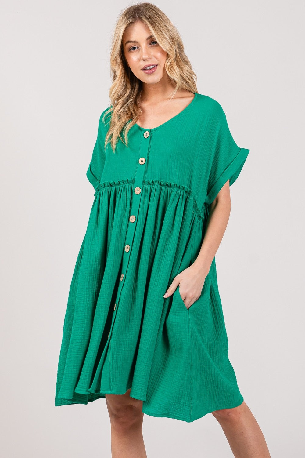 SAGE + FIG Full Size Button Up Short Sleeve Dress SAGE + FIG Full Size Button Up Short Sleeve Dress - TopFashionHQ