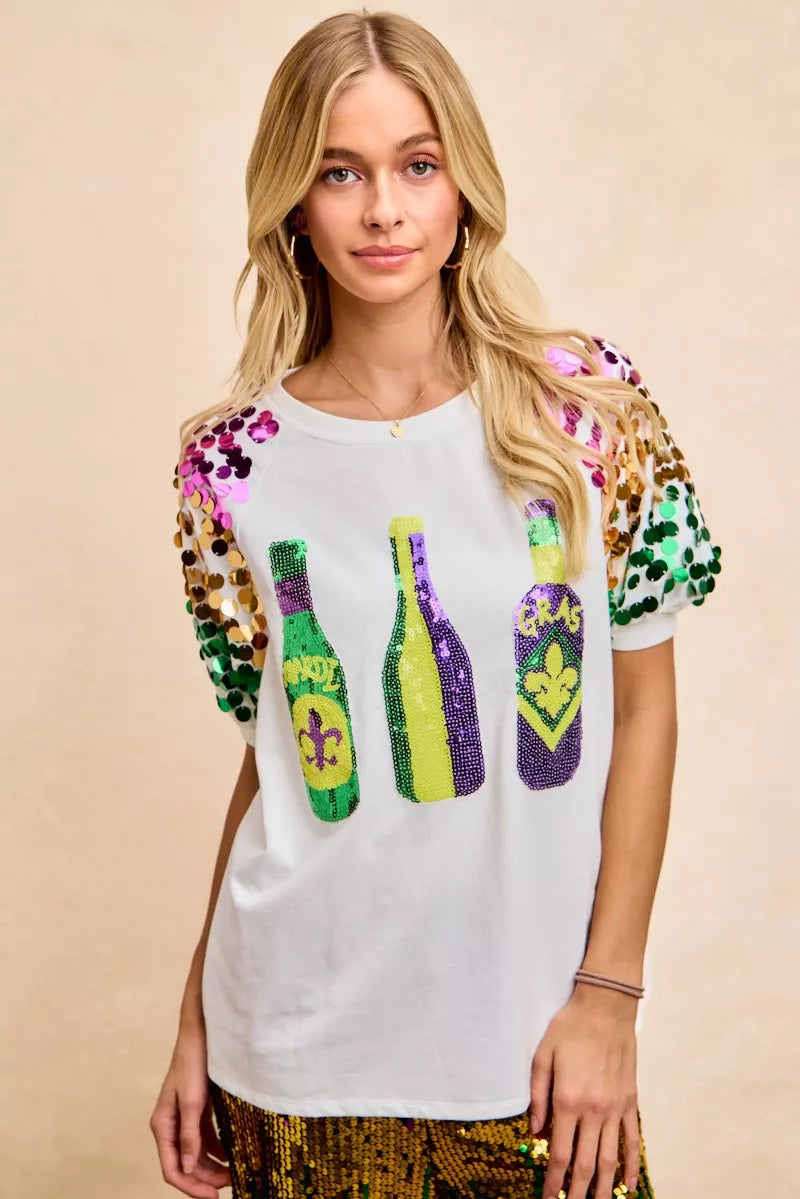 BiBi Sequin Mardi Gras Bottles Spangled Sleeve Top 1398f60eaea8451bba6934fa23d2b52c-Max-Origin