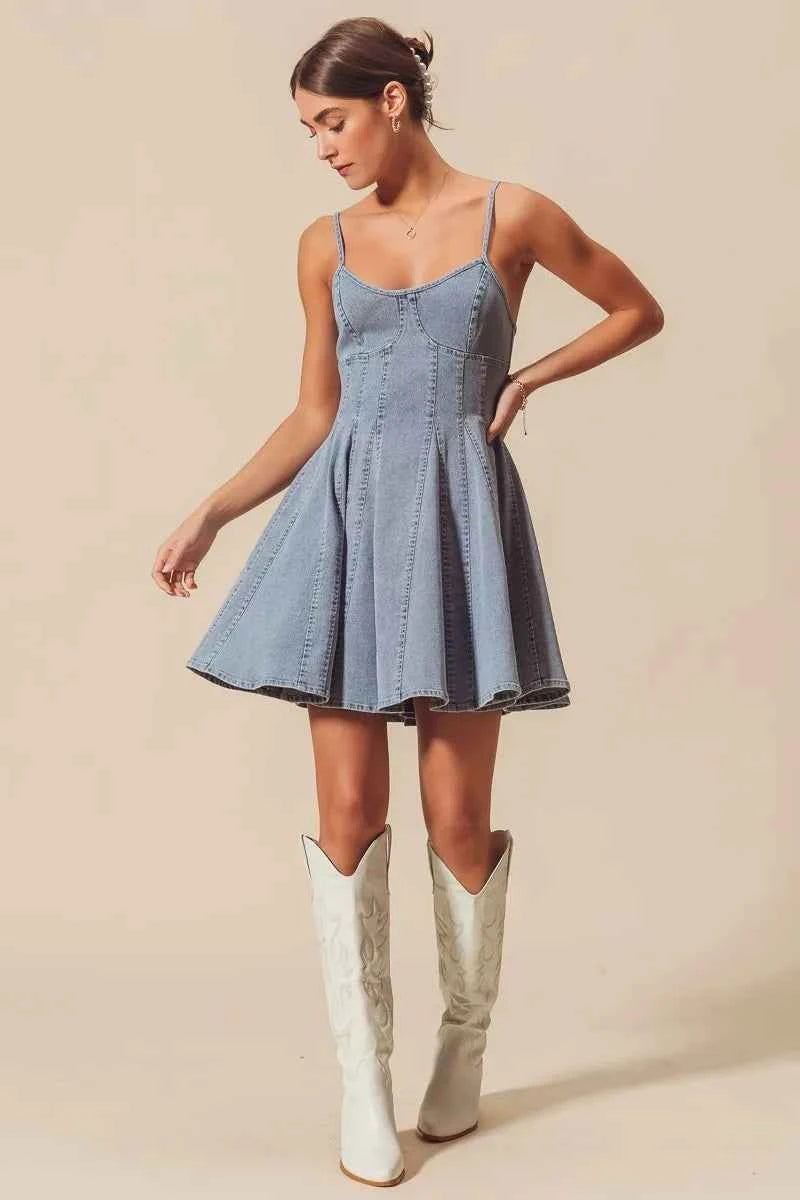 SO ME A Line Fit and Flare Denim Mini Dress SO ME A Line Fit and Flare Denim Mini Dress
