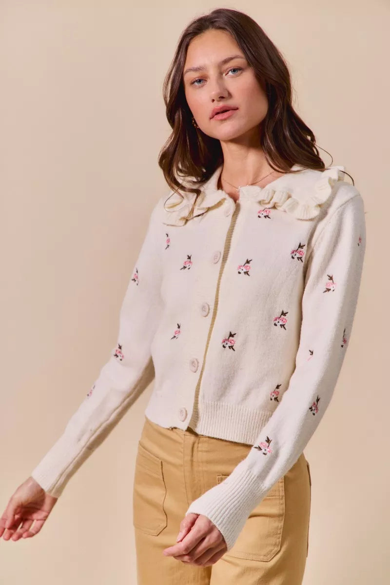 SO ME Collared Floral Embroidered Button Down Sweater Cardigan 13d07b1551a9466f8fdc573819fc3f83-Max-Origin