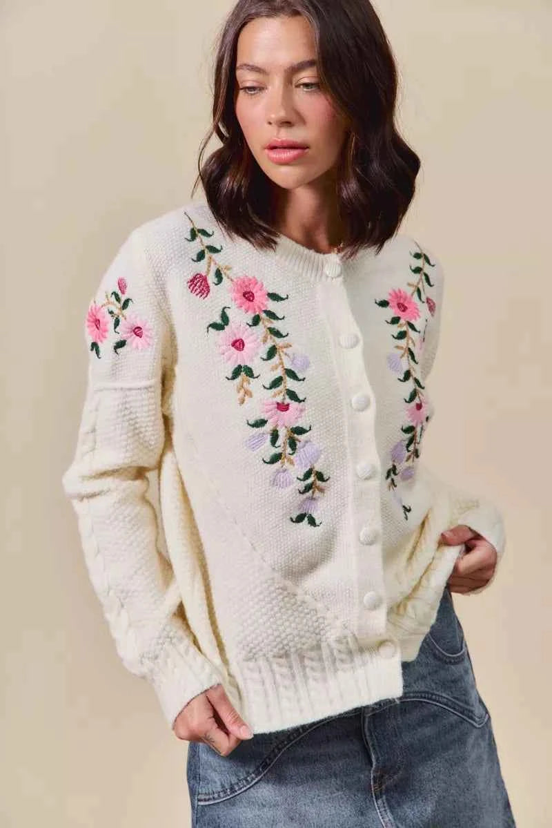 SO ME Floral Embroidered Coquette Sweater Cardigan SO ME Floral Embroidered Coquette Sweater Cardigan