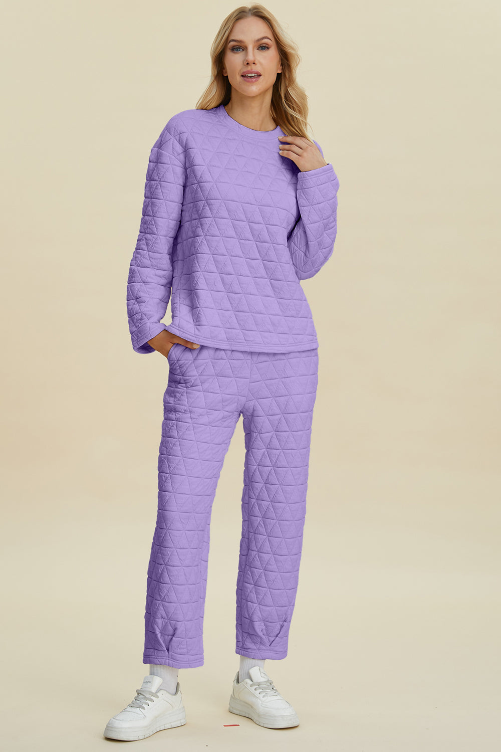 Double Take Full Size Texture Round Neck Long Sleeve Top and Pants Set Double Take Full Size Texture Round Neck Long Sleeve Top and Pants Set