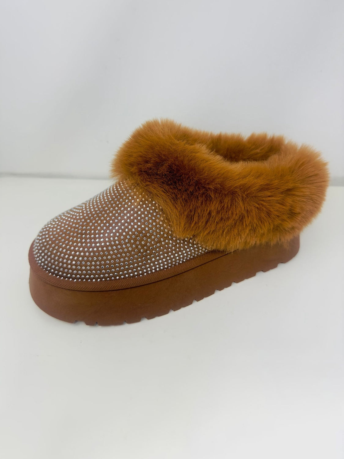 WILD DIVA Embellished Faux Fur Platform Booties WILD DIVA Embellished Faux Fur Platform Booties - TopFashionHQ