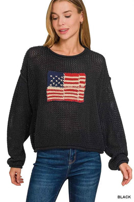 Zenana Zenana American Flag Crew Neck Sweater