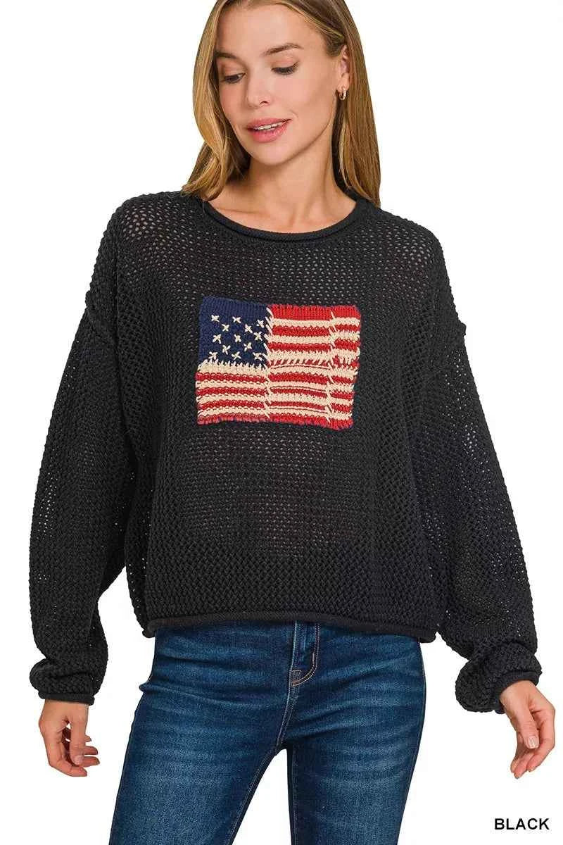 Zenana Zenana American Flag Crew Neck Sweater Zenana Zenana American Flag Crew Neck Sweater