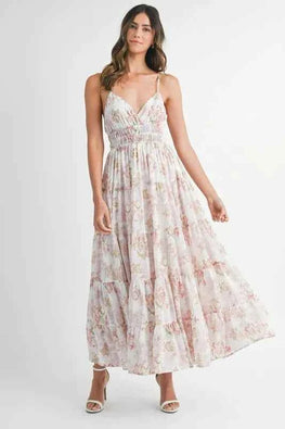 MABLE Floral Print Tiered Cami Maxi Dress