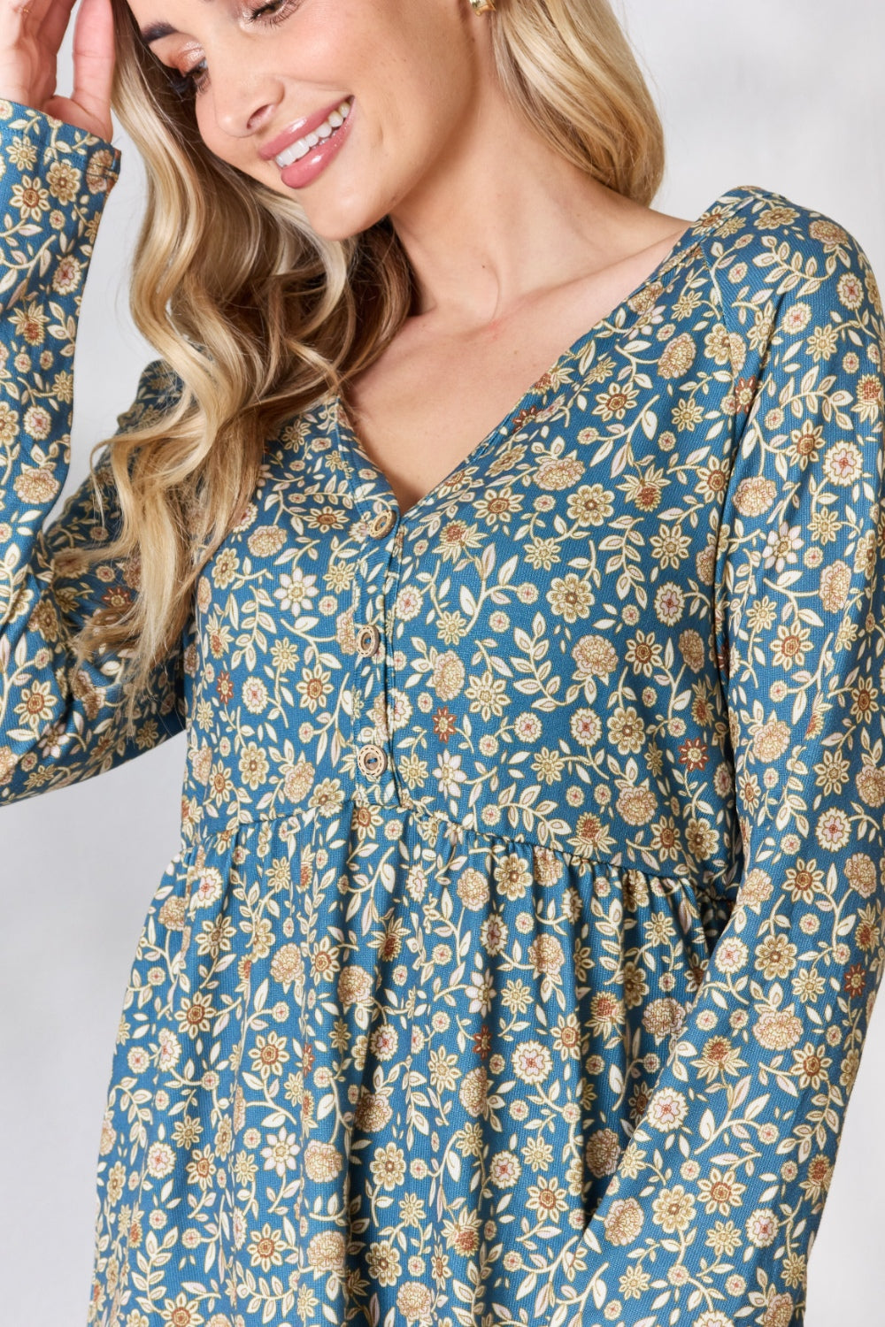 Heimish Full Size Floral Half Button Long Sleeve Blouse Heimish Full Size Floral Half Button Long Sleeve Blouse - TopFashionHQ
