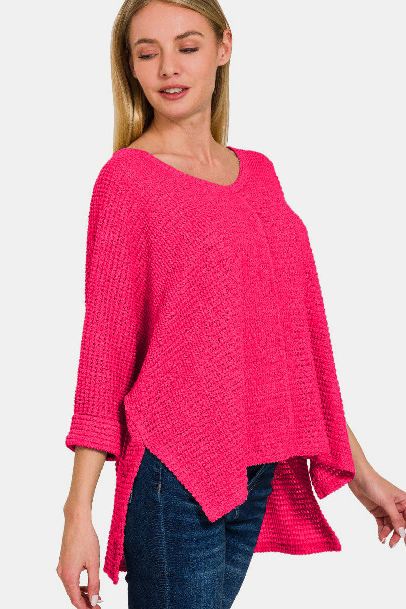 Zenana V-Neck High-Low Jacquard Knit Top Zenana V-Neck High-Low Jacquard Knit Top - TopFashionHQ