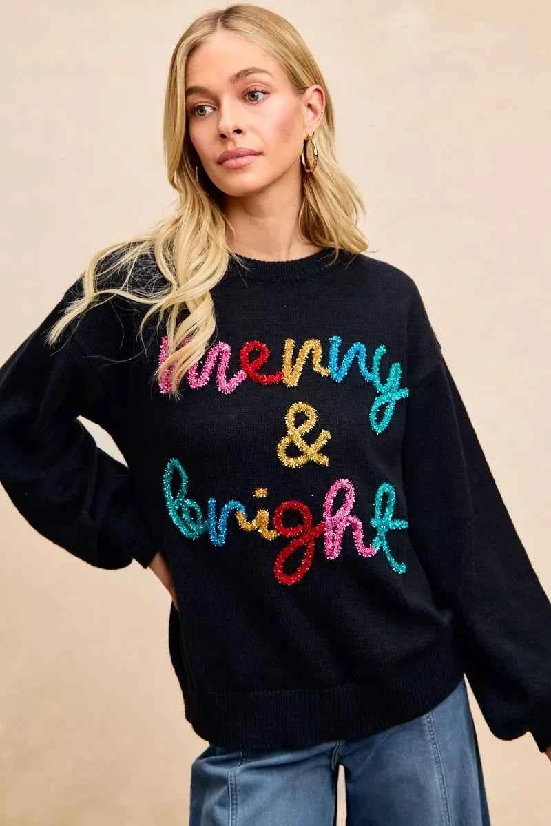BiBi Tinsel Lettering Christmas Sweater BiBi Tinsel Lettering Christmas Sweater