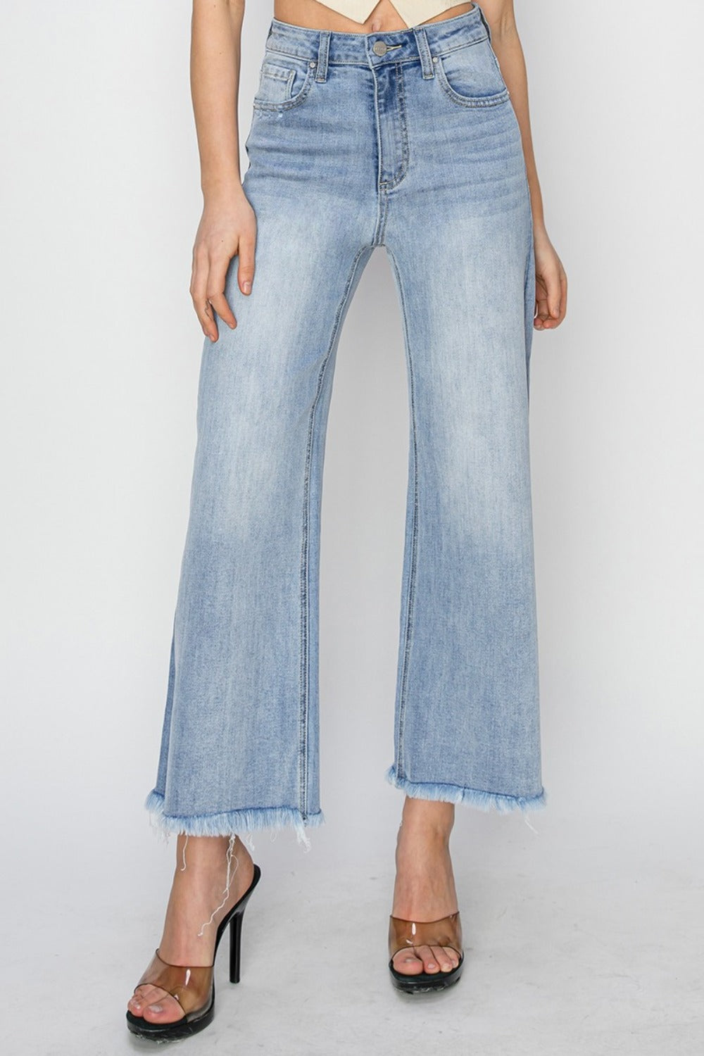 RISEN High Rise Crop Wide Fray Hem Jeans RISEN High Rise Crop Wide Fray Hem Jeans - TopFashionHQ