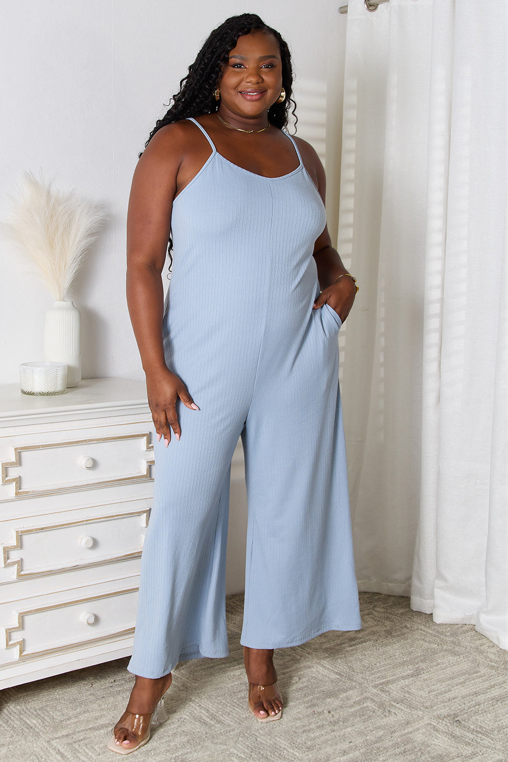 Basic Bae Full Size Spaghetti Strap V-Neck Jumpsuit Basic Bae Full Size Spaghetti Strap V-Neck Jumpsuit - TopFashionHQ