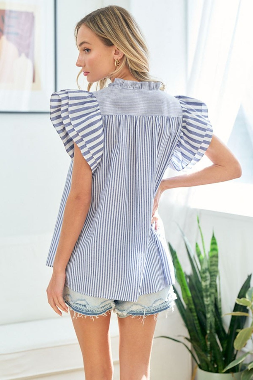 First Love Full Size Striped Flutter Sleeve Blouse First Love Full Size Striped Flutter Sleeve Blouse - TopFashionHQ