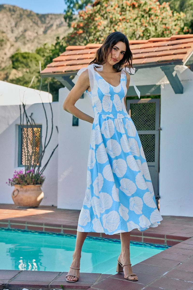 SO ME Shell Smocked Bodice Shoulder Tie Lined Midi Dress 159be835-b640-463d-bc86-d7aa813ddfbb-Max-Origin