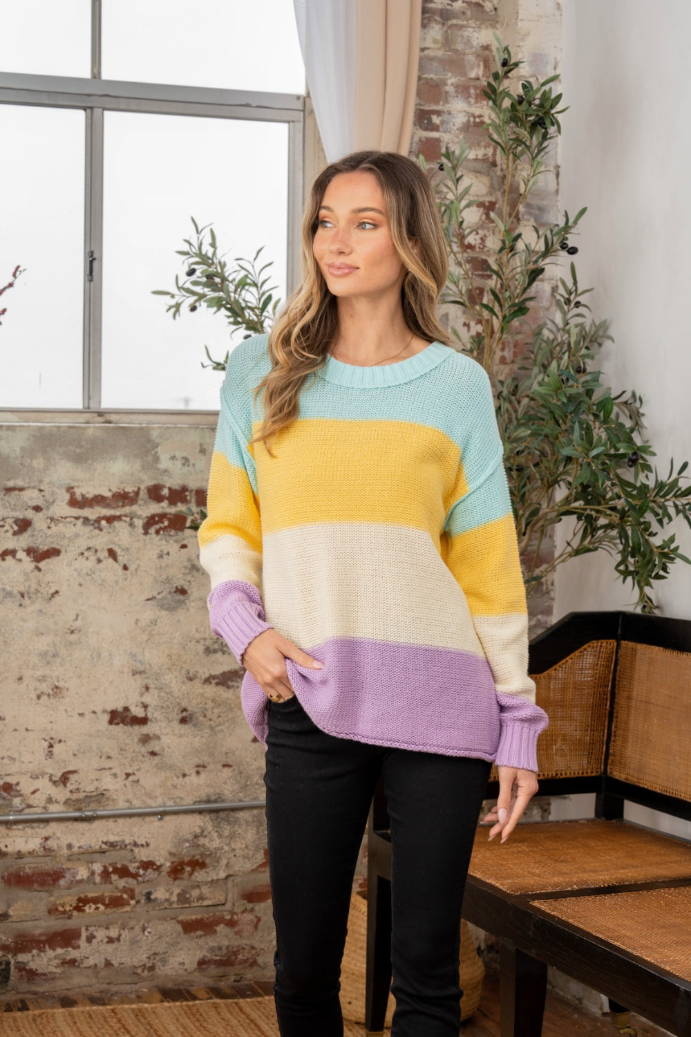 Sew In Love Full Size Color Block Exposed Seam Sweater Sew In Love Full Size Color Block Exposed Seam Sweater - TopFashionHQ