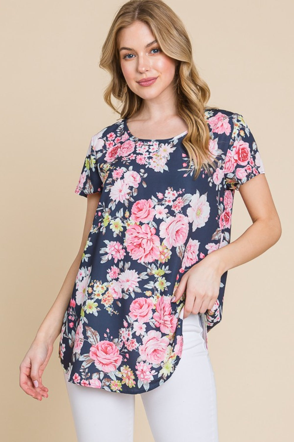 BOMBOM Floral Round Neck Short Sleeve T-Shirt BOMBOM Floral Round Neck Short Sleeve T-Shirt - TopFashionHQ