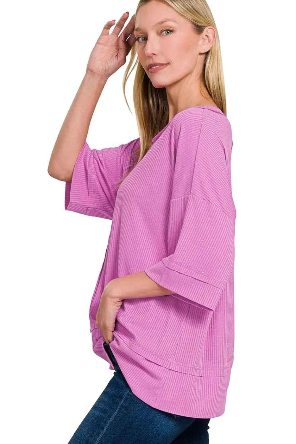 Zenana Ribbed Boat Neck 3/4 Sleeve Top Zenana Ribbed Boat Neck 3/4 Sleeve Top