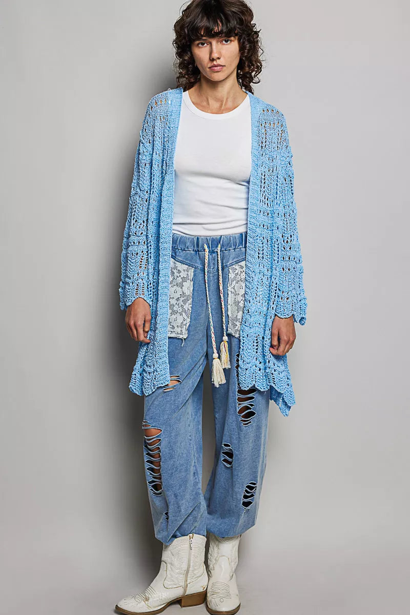 POL Openwork Lightweight Open Front Cardigan with Scalloped Edge 166914a6-482c-4703-939d-c8c4b5a10ad9-Max-Origin