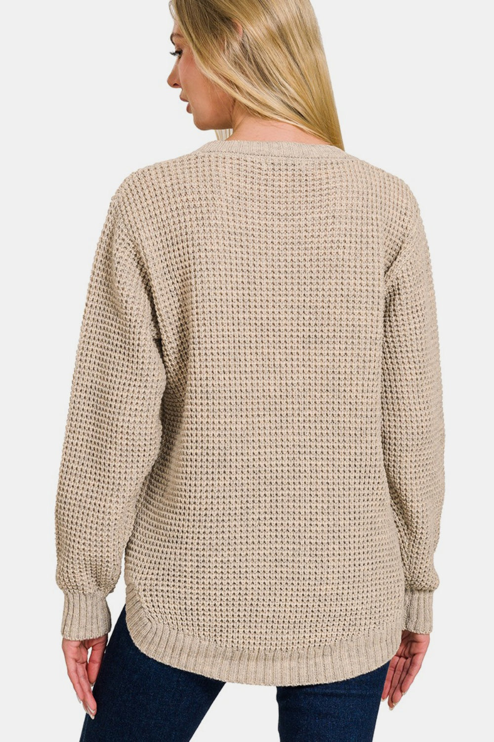 Zenana High Low Long Sleeve Waffle Sweater Zenana High Low Long Sleeve Waffle Sweater - TopFashionHQ