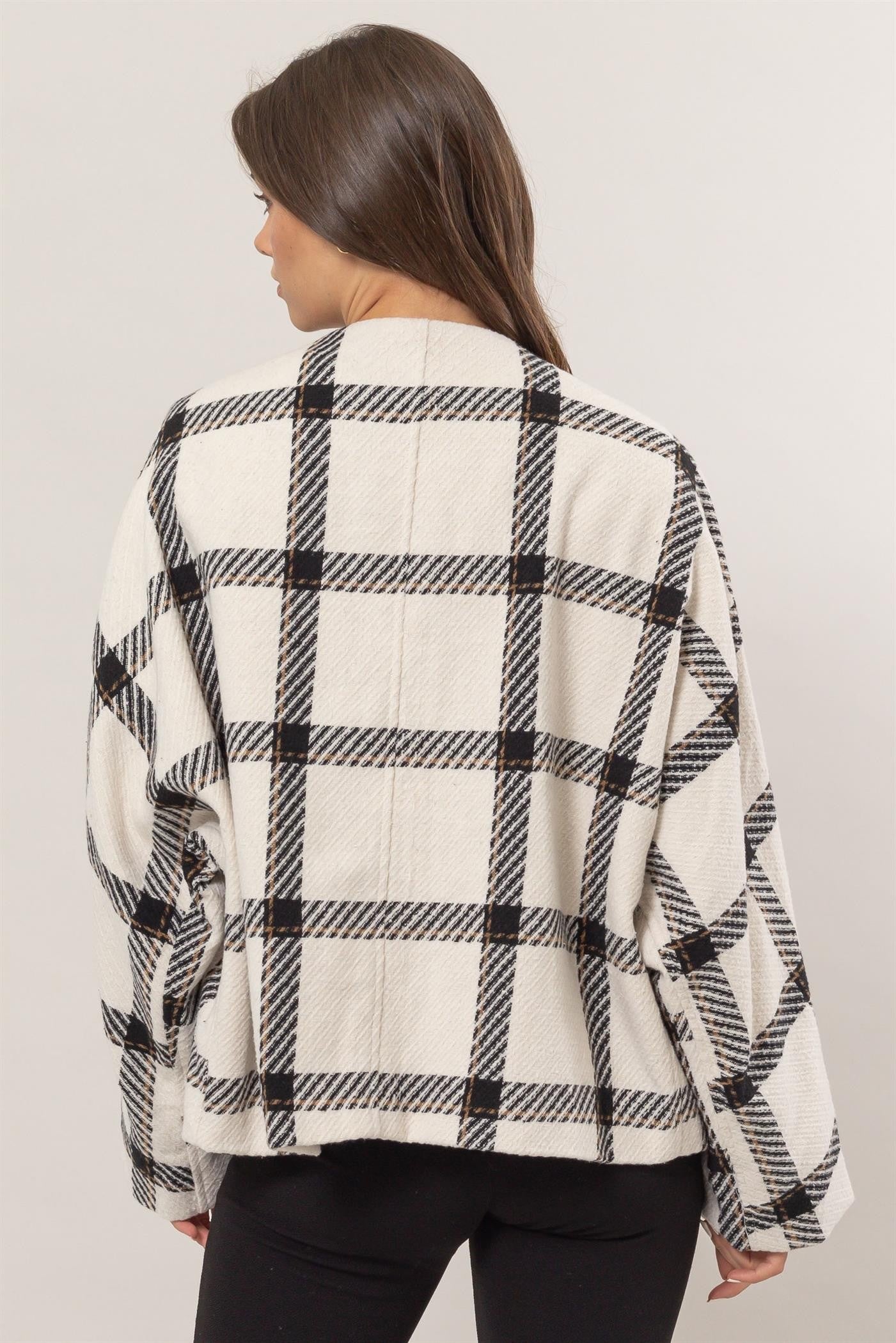 HYFVE Plaid Long Sleeve Jacket with Side Slit Pockets HYFVE Plaid Long Sleeve Jacket with Side Slit Pockets