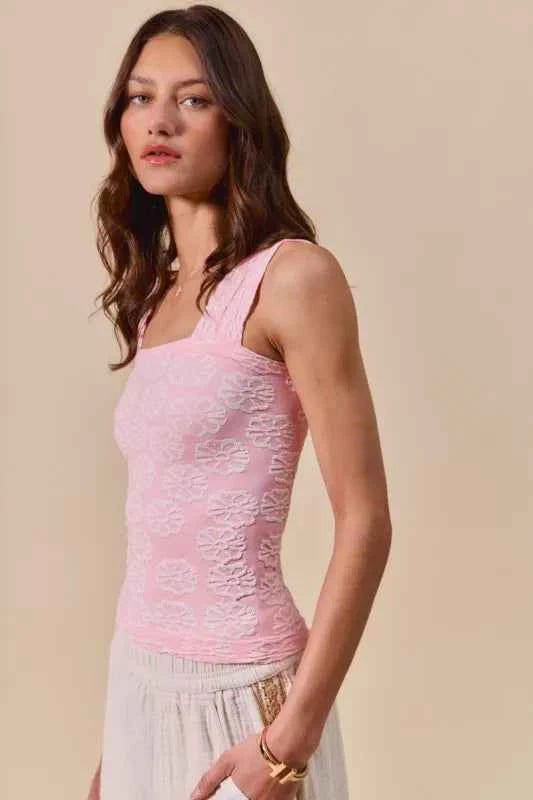 SO ME Two Tone Floral Seamless Tank Top SO ME Two Tone Floral Seamless Tank Top