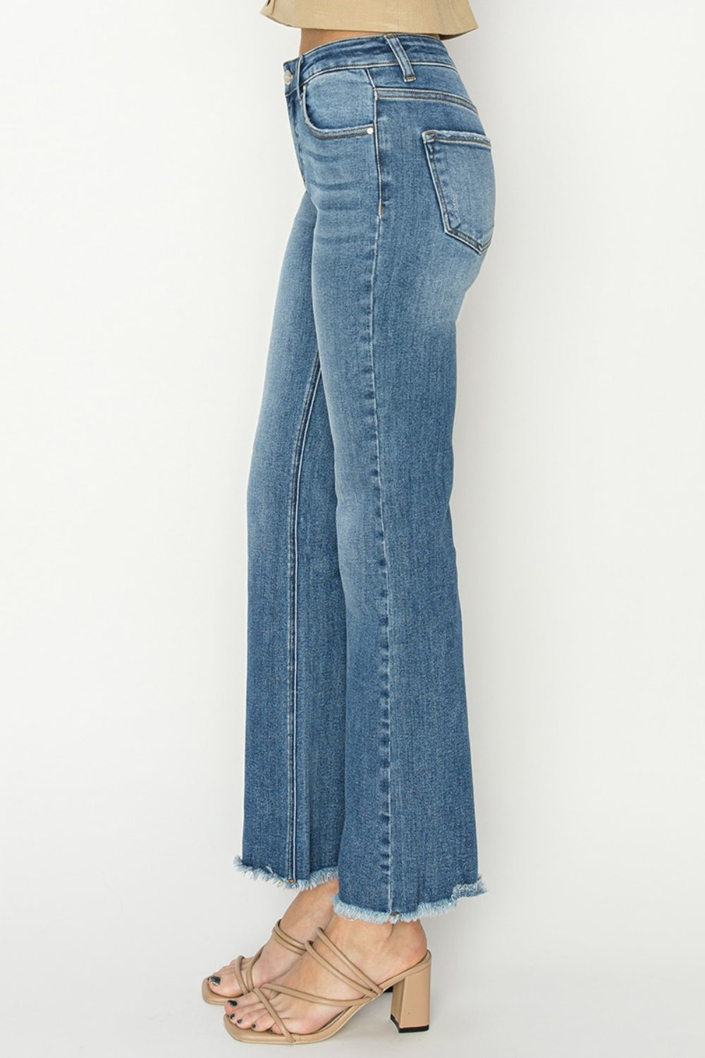 RISEN Mid-Rise Frayed Hem Bootcut Jeans RISEN Mid-Rise Frayed Hem Bootcut Jeans - TopFashionHQ