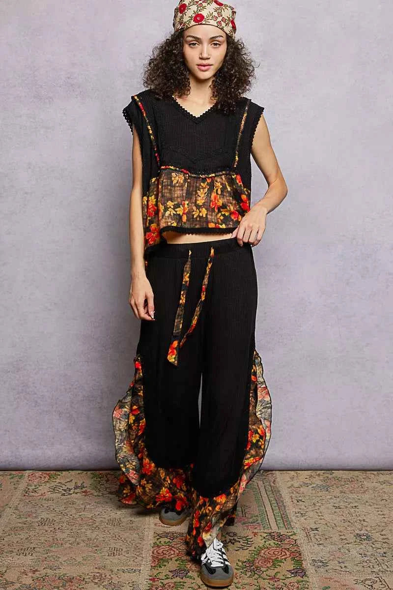 POL Lace Detail Floral Cropped Ruffled Top POL Lace Detail Floral Cropped Ruffled Top