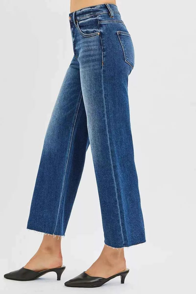RISEN Full Size Mid Rise Crop Wide Raw Cut Hem Jeans Plus Size RISEN Full Size Mid Rise Crop Wide Raw Cut Hem Jeans Plus Size