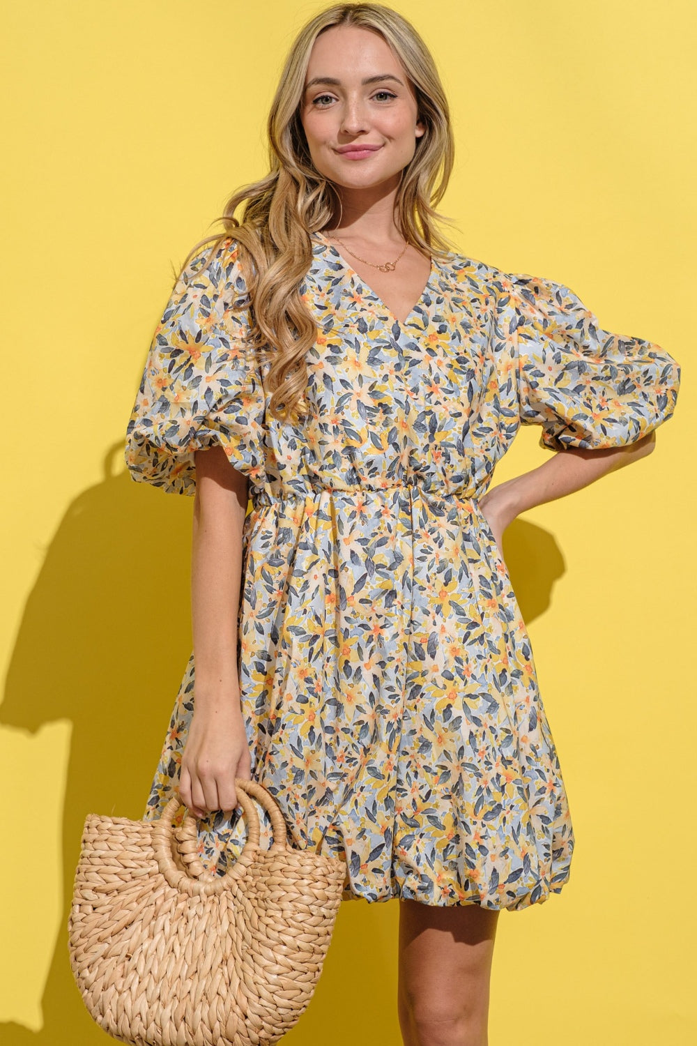 And The Why Full Size Floral Surplice Puff Sleeve Dress And The Why Full Size Floral Surplice Puff Sleeve Dress - TopFashionHQ