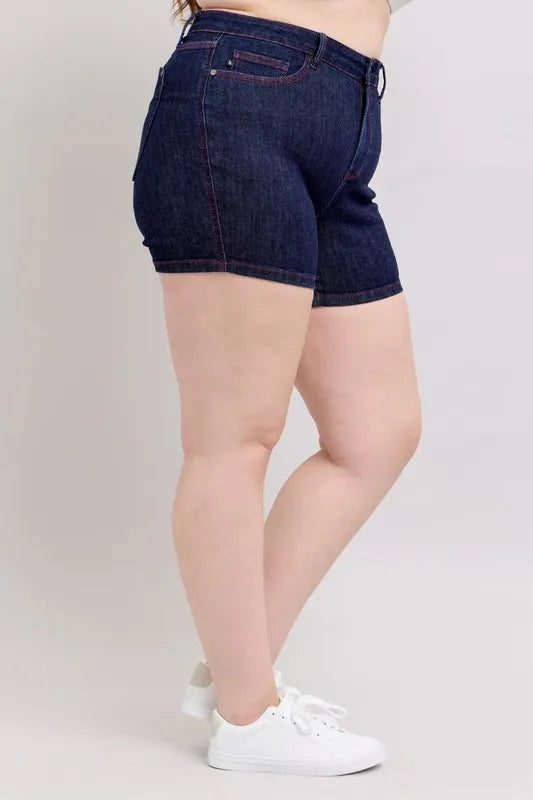 Judy Blue Plus Size HW Heart Shaped Pkts & Red Contrast Thread Denim Shorts 188a3e4d6baf429d992d47968d20dace-Max-Origin