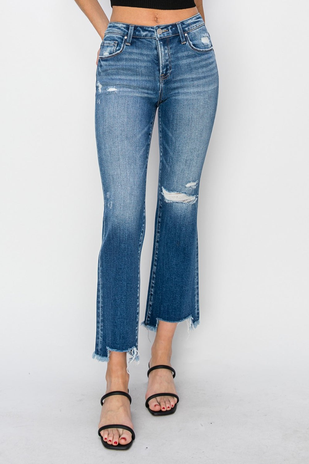 RISEN Full Size Frayed Step Hem Ankle Straight Jeans RISEN Full Size Frayed Step Hem Ankle Straight Jeans - TopFashionHQ