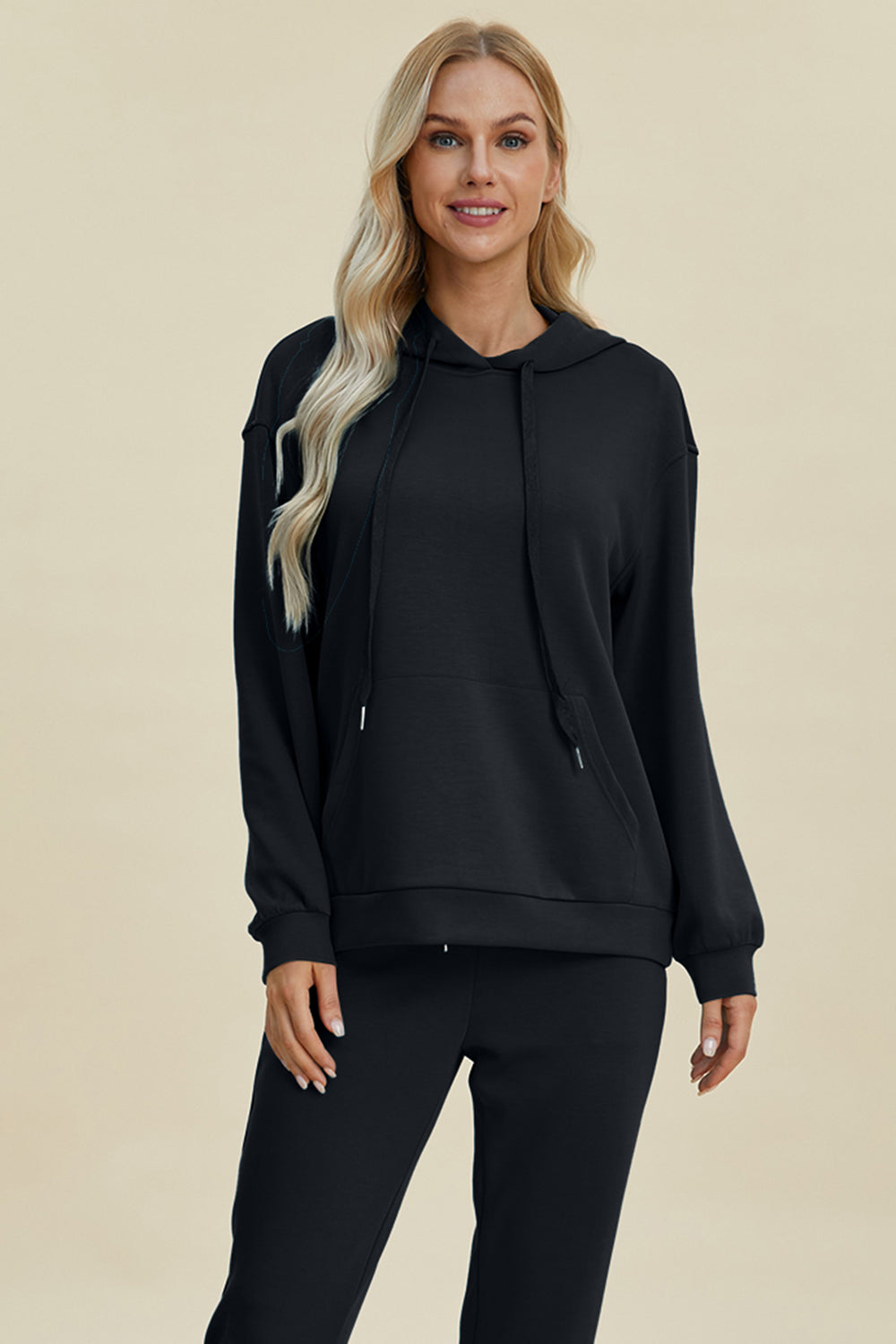 Basic Bae Full Size Air Scuba Drawstring Long Sleeve Hoodie with Kangaroo Pocket Basic Bae Full Size Air Scuba Drawstring Long Sleeve Hoodie with Kangaroo Pocket