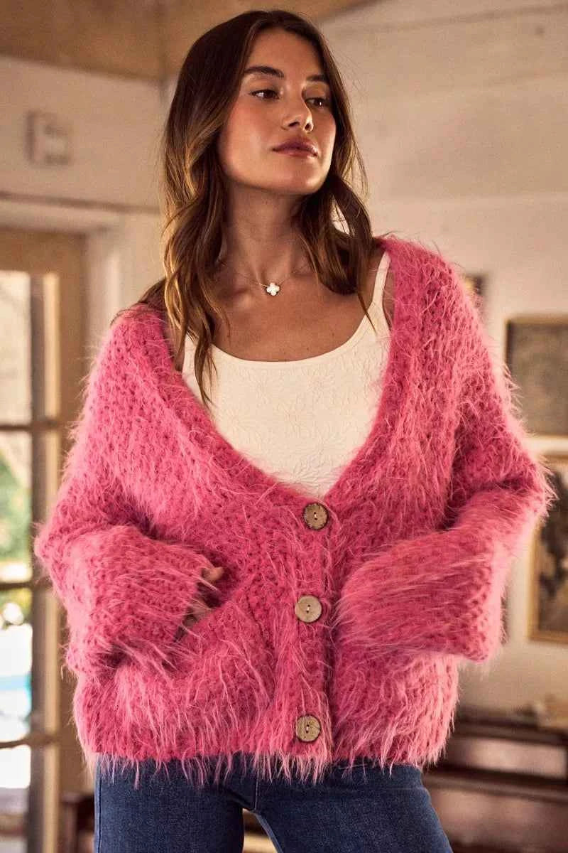 SO ME Soft Touch Hairy Loose Fit Cozy Sweater Cardigan SO ME Soft Touch Hairy Loose Fit Cozy Sweater Cardigan