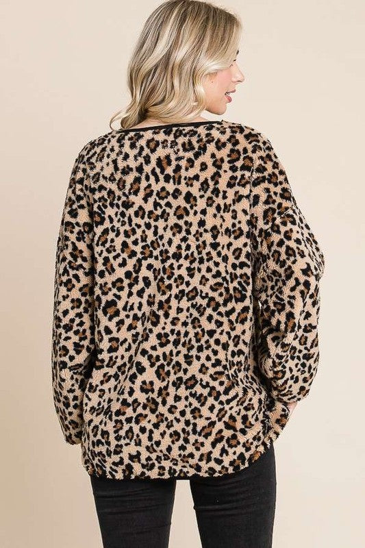 Culture Code Leopard Faux Fur Round Neck Top Culture Code Leopard Faux Fur Round Neck Top