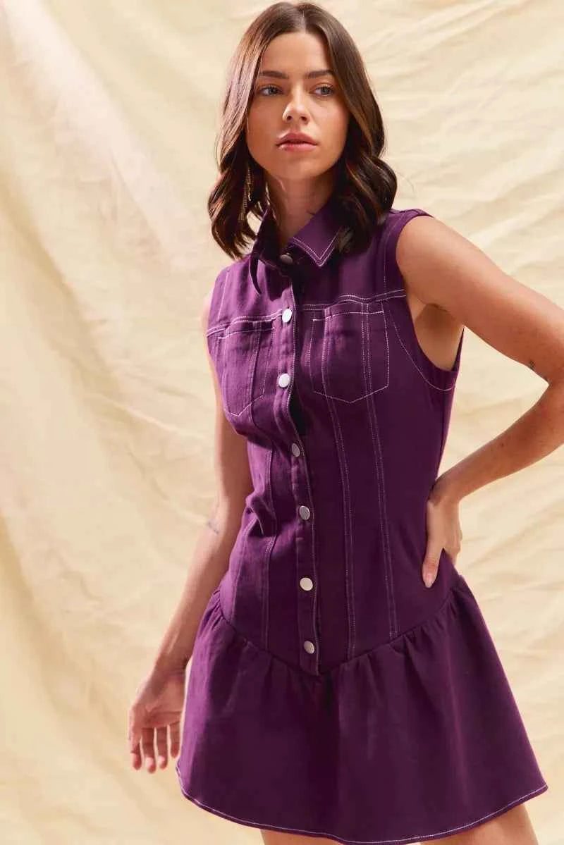 SO ME Button Down Sleeveless Collared Game Day Mini Dress SO ME Button Down Sleeveless Collared Game Day Mini Dress