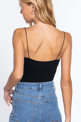 ACTIVE BASIC Ribbed Round Neck Seamless Cami Bodysuit - TopFashionHQ